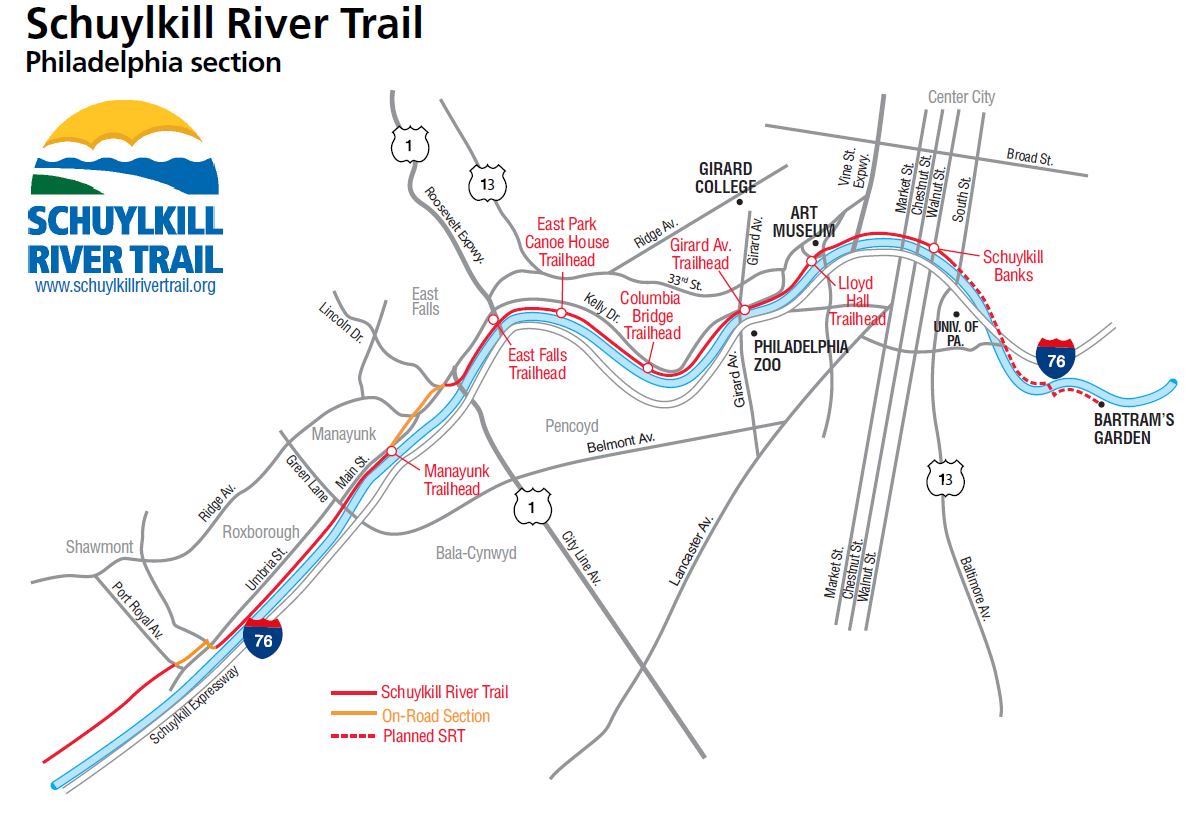 Map of the Schuylkill River Trail Philadelphia