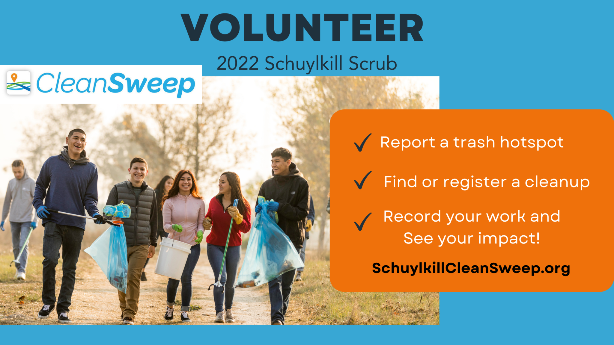 CleanSweep is a smart-phone app and web-based dashboard designed to engage volunteers in cleaning up the Schuylkill River Watershed.